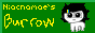 An 88 by 31 button with a green background.  The words Niacnamae's Burrow are written in pixel font chickenscratch in yellow.  To their right is a compressed image of a June Egbert stylized tbh creature.